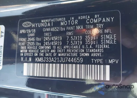 2018 Hyundai Tucson Value from USA, damaged, VIN KM8J33A21JU744659